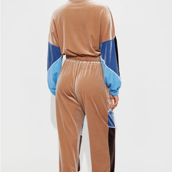 Colorblock Velvet Track Pants - Blue & Brown - Picture 2 of 2